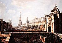 View of Nikolskaya tower and gates of Moscow Kremlin and the moat in place of present day graveyard near Kremlin Wall and part of Red Square, alekseyev