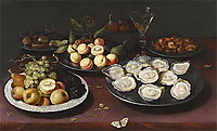 Still Life Of Fruit And A Plate Of Oysters, beert