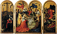 Triptych: The Two Thieves with the Empty Cross, The Entombment, The Resurrection, c.1415, campin