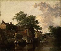 New Mills, Norfolk: Men Wading, 1812, crome