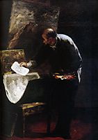 Painter dividing into sheets a paperboard of drawing, daumier