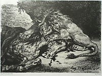 Lion devouring an Arab horse, 1850, delacroix