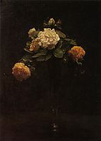 White and Yellow Roses in a Tall Vase, 1876, fantinlatour