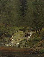 Pines at the waterfall, friedrich