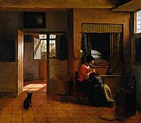 Interior with a Mother delousing her child-s hair, known as -A Mother-s duty-, 1658-1660, hooch