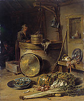 Peasant Interior with Woman at a Well, kalf