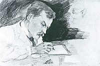 Portrait of Dr. Ludwig Deubner, writing, 1903, macke