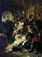 Dmitri the Pretender-s agents murder the Son of Boris Godunov, 1862, makovsky