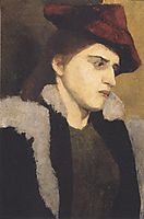Portrait of a young woman with red hat, 1900, modersohnbecker