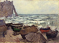 Fishing Boats on the Beach at Etretat, 1884, monet