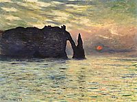 The Manneport, Cliff at Etretat, Sunset, 1883, monet