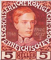 Design for the anniversary stamp with Austrian Emperor Franz Joseph , 1908, moser