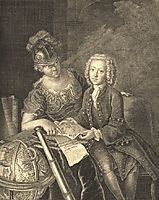 Jean Philippe Baratier presented by Minerva, German scholar, 1735, pesne