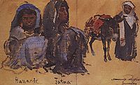 Two female figures. A male figure with a donkey., polenov