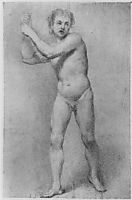 Nude Study of a striding man with stone sling, 1755, ramsay