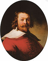 Portrait of a bearded man, bust length, in a red doublet, 1633, rembrandt