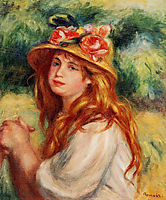 Blond in a Straw Hat(Seated Girl), renoir
