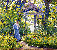 Girl in a Wickford Garden, New England, rose