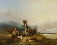 Fisherfolk and Their Catch by the Sea, shayer