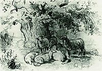 Herd of sheep under an oak tree, 1863, shishkin