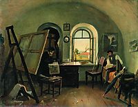 Ivan Shishkin and A. Guinet in the studio on the island of Valaam, 1860, shishkin