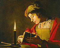 Young Man Reading by Candle Light, stomer