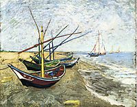 Fishing boats on the Beach at Les Saintes-Maries-de-la-Mer, 1888, vangogh