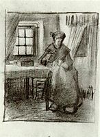 Interior with Peasant Woman Sewing, 1885, vangogh