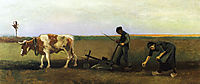 Ploughman with Woman Planting Potatoes , 1884, vangogh