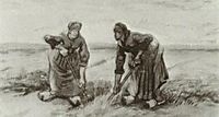 Two Women Talking to Each Other While Digging, 1885, vangogh