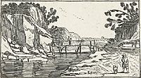 Rocky Landscape with road along river, c.1614, veldeesaias