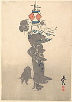 Lighting a Hanging Lantern for the Obon Festival, 1860, zeshin